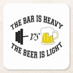 Barbell vs bier vierkante kartonnen onderzetter