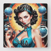 Barbenheimer Retro Fusion Atomic Age Mode Vierkante Klok (Voorkant)