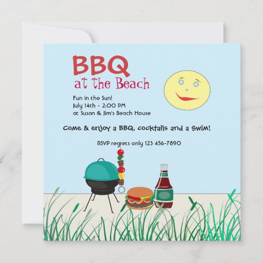 Barbeque Beach Party Invitation Kaart (Voorkant)