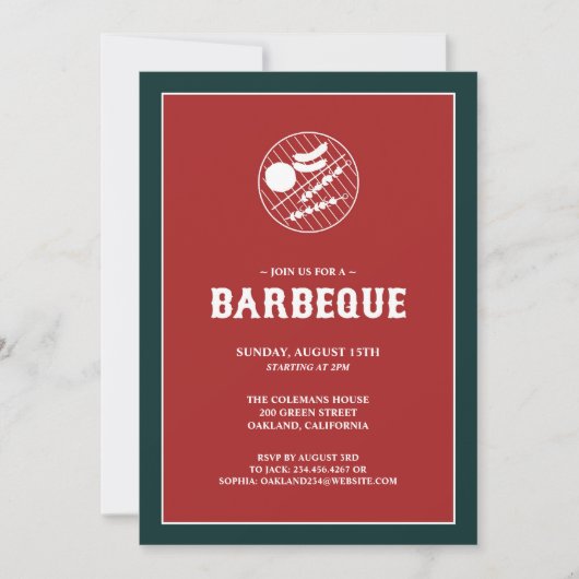 Barbeque Grill Flat Invitation Kaart (Voorkant)