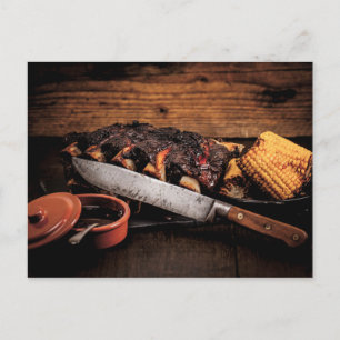 Barbequed beef ribben en maïs. briefkaart
