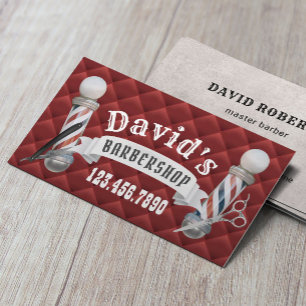 Barber Barbershop Hair Stylist Modern Red Quiled Visitekaartje