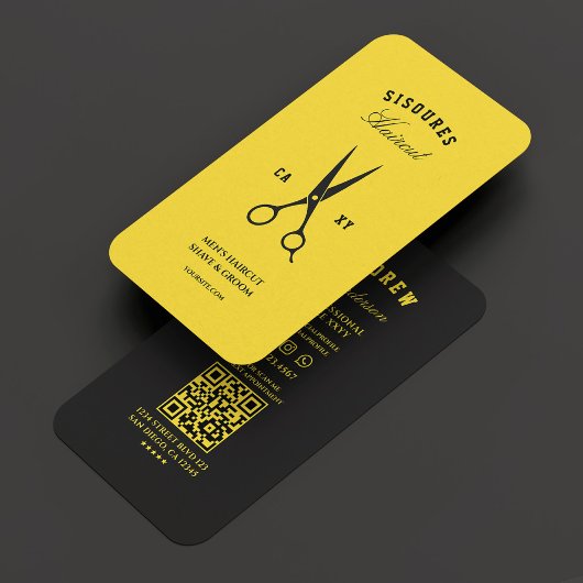 Barber Barbershop Zwart Geel Modern Visitekaartje