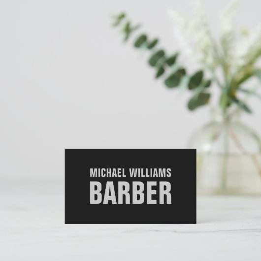Barber Black Grey Bold Carte de visite de typograp (Debout devant)