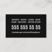 Barber Black Grey Bold Carte de visite de typograp (Dos)