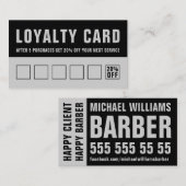 Barber Black Grey Bold Typography Loyalty Kaart (Voorkant / Achterkant)