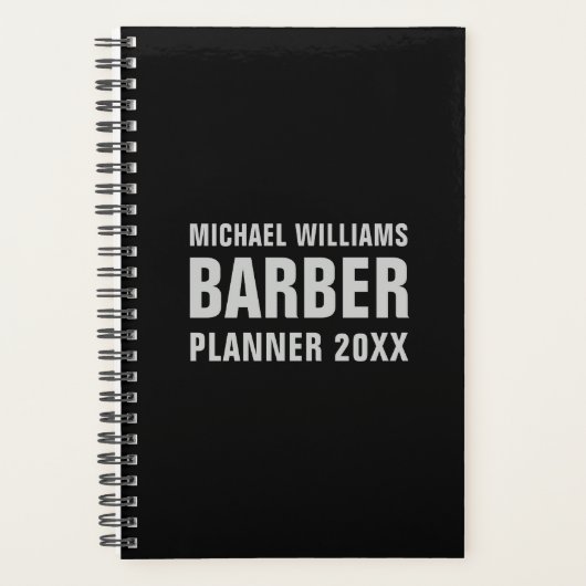 Barber Black Grey Bold Typography Planner (Voorkant)
