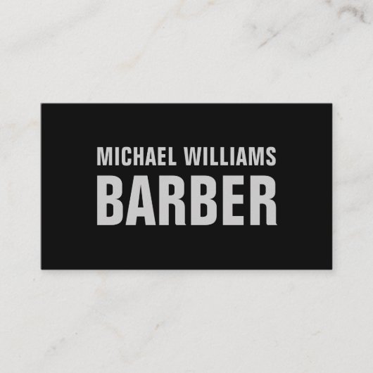 Barber Black Grey Bold Typography Visitekaartje (Voorkant)