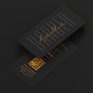 Barber Black Orange Script Kapperszaak Visitekaartje
