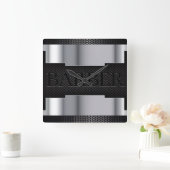 Barber Black Silver Vierkante Klok (Huis)