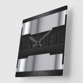 Barber Black Silver Vierkante Klok (Hoek)