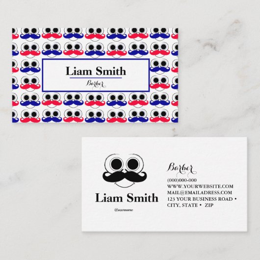 Barber Blauw rode baard Herhaal Patroon Visitekaar Visitekaartje (Voorkant / Achterkant)
