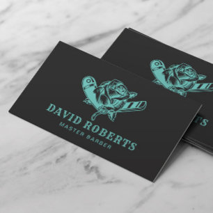 Barber Blauwgroen Razor & Roos Logo Barbershop Don Visitekaartje