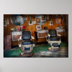 Barber - Frenchtown, NJ - Twee oude kappersstoelen Poster