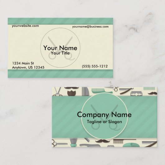 Barber groene strepen visitekaartje (Voorkant / Achterkant)