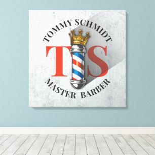 Barber Hair Shop King Crown Barber Pole Hair Salon Canvas Afdruk