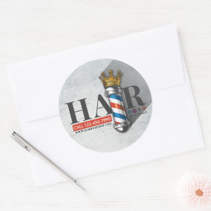 Barber Hair Shop King Crown Barber Pole Hair Salon Ronde Sticker