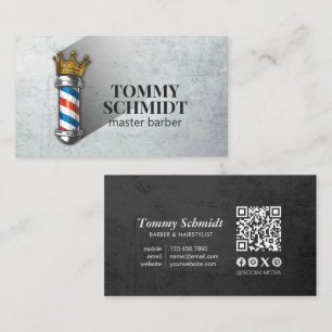Barber Hair Shop Royal Crown Barber Pole QR-code Visitekaartje