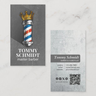Barber Hair Shop Royal Crown Barber Pole QR-code Visitekaartje