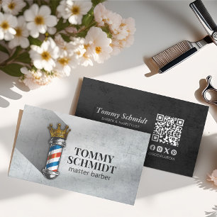 Barber Hair Shop Royal Crown Barber Pole QR-code Visitekaartje