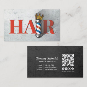 Barber Hair Shop Royal Crown Barber Pole QR-code Visitekaartje
