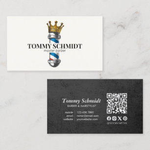 Barber Hair Shop Royal Crown Barber Pole QR-code Visitekaartje