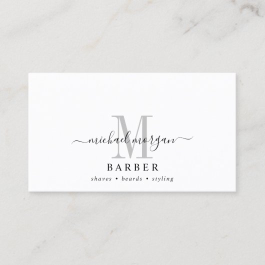 Barber Hair Stylist Modern Script Monogram Visitekaartje (Voorkant)