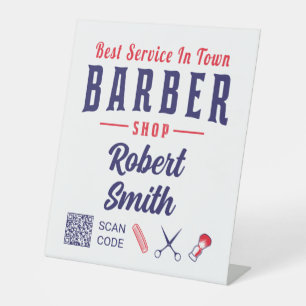 Barber Hair Stylist QR Code Barbershop Reclamebord Met Voetstuk