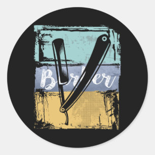 Barber Hairdresser T-shirt - Retro Razor Ronde Sticker