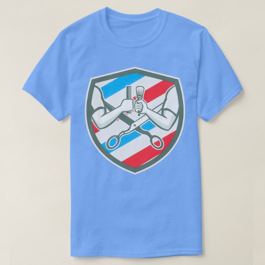 Barber Hand Comb Brush Scissors Shield Retro T-shirt (Design voorkant)