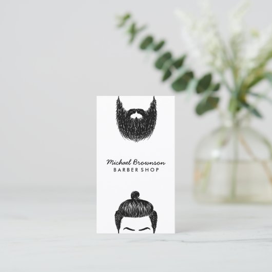 Barber hipster baard snor qr code visitekaartje (Staand voorkant)