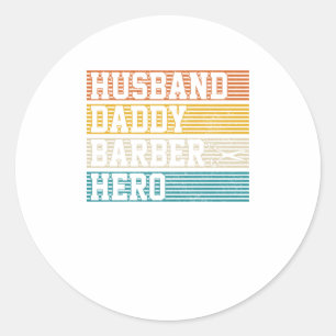 Barber Husband Dad Hero Retro Fathers D Ronde Sticker
