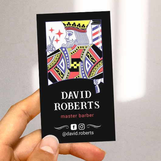 Barber King Spelen Kaart Stijl Zwart Haar Stylist Visitekaartje