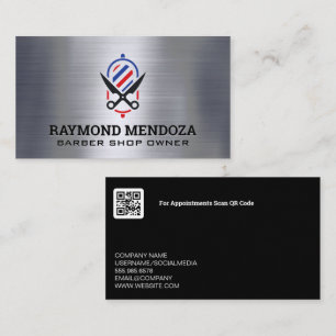 Barber Logo QR Code Metaalachtig Visitekaartje