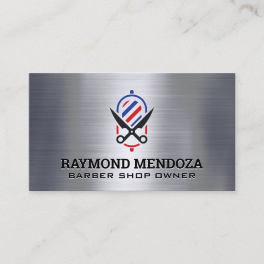 Barber Logo | QR Code | Metaalachtig Visitekaartje (Voorkant)