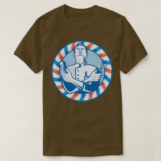 Barber met klapperhalskuis en schaar t-shirt (Design voorkant)