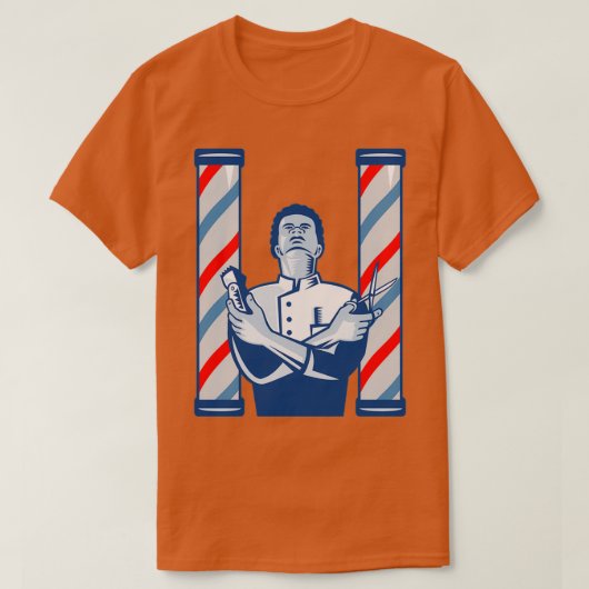 Barber met poolhaarklem en schaar retro 2 t-shirt (Design voorkant)