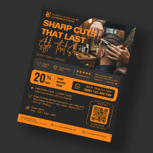 Barber Oranje Zwart Elegante Barbershop Promo Flyer