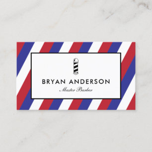 Barber Pôle Boutique - Carte de visite Bleu Rouge