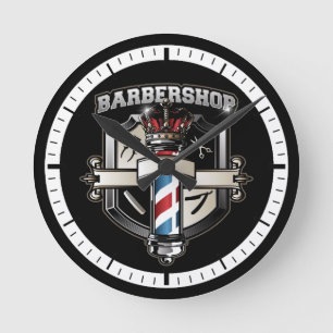 Barber Pole en Crown Logo Ronde Klok