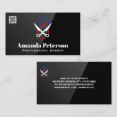 Barber Pole en Scissors Logo | QR-code Visitekaartje (Voorkant / Achterkant)