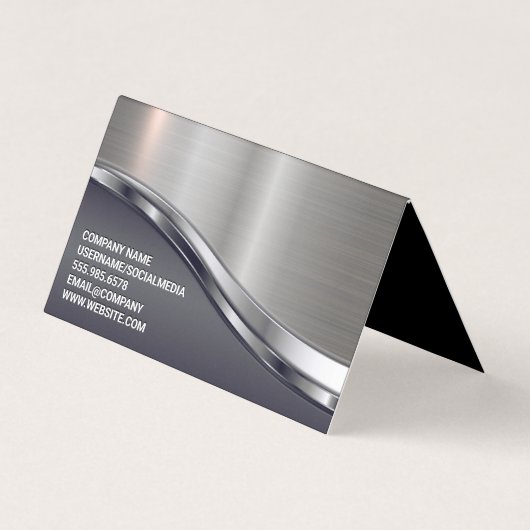 Barber Pole Logo | QR-code | Metaalglansmachine Visitekaartjes (Achterkant)