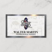 Barber Pole Logo | Stijlvol Metaal Visitekaartje (Voorkant)