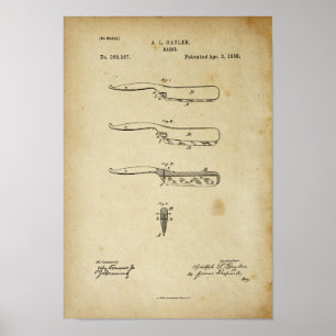 Barber Razor Antique Poster Brevet Ancien LooK