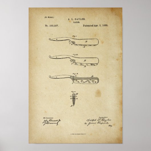 Barber Razor Antique Poster Brevet Ancien LooK (Devant)