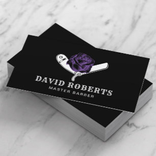 Barber Razor en Paars Roos Barbershop Black Hair Visitekaartje