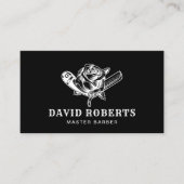 Barber Razor en Roos Logo Barbershop Black Visitekaartje (Voorkant)