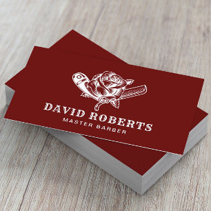 Barber Razor en Roos Logo Barbershop Donker Rood Visitekaartje