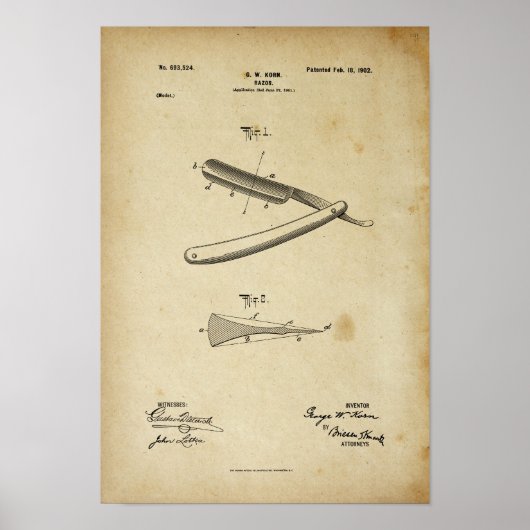 Barber Razor Patent Poster Print Artwork (Voorkant)