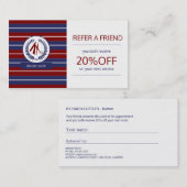 Barber rode marine witte logo gestreepte moderne v aanbevelingskaartje (Voorkant / Achterkant)